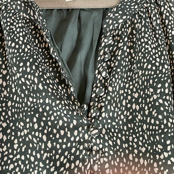 Joie Green Animal Print Short Dress Balloon Sleeve Womens SIZE XL Tunic Ditsy - Picture 9 of 13